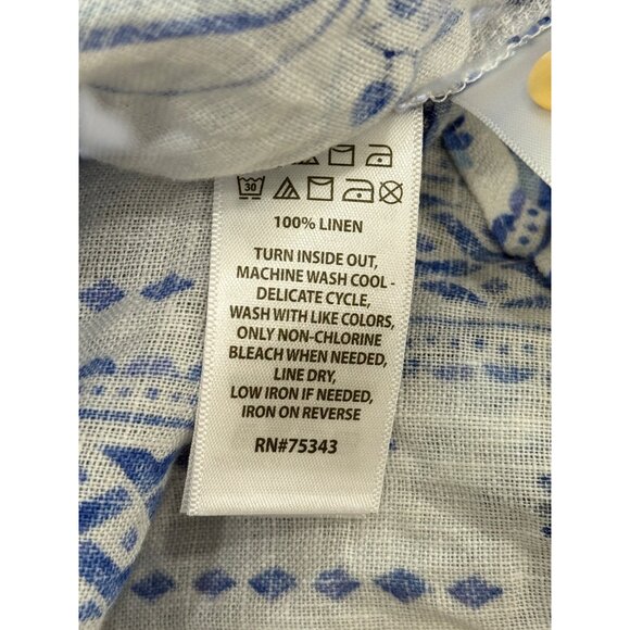 Halston Floral Linen Button-Up Top Blue White Tunic Shirt Womens Size 3X - Picture 4 of 6